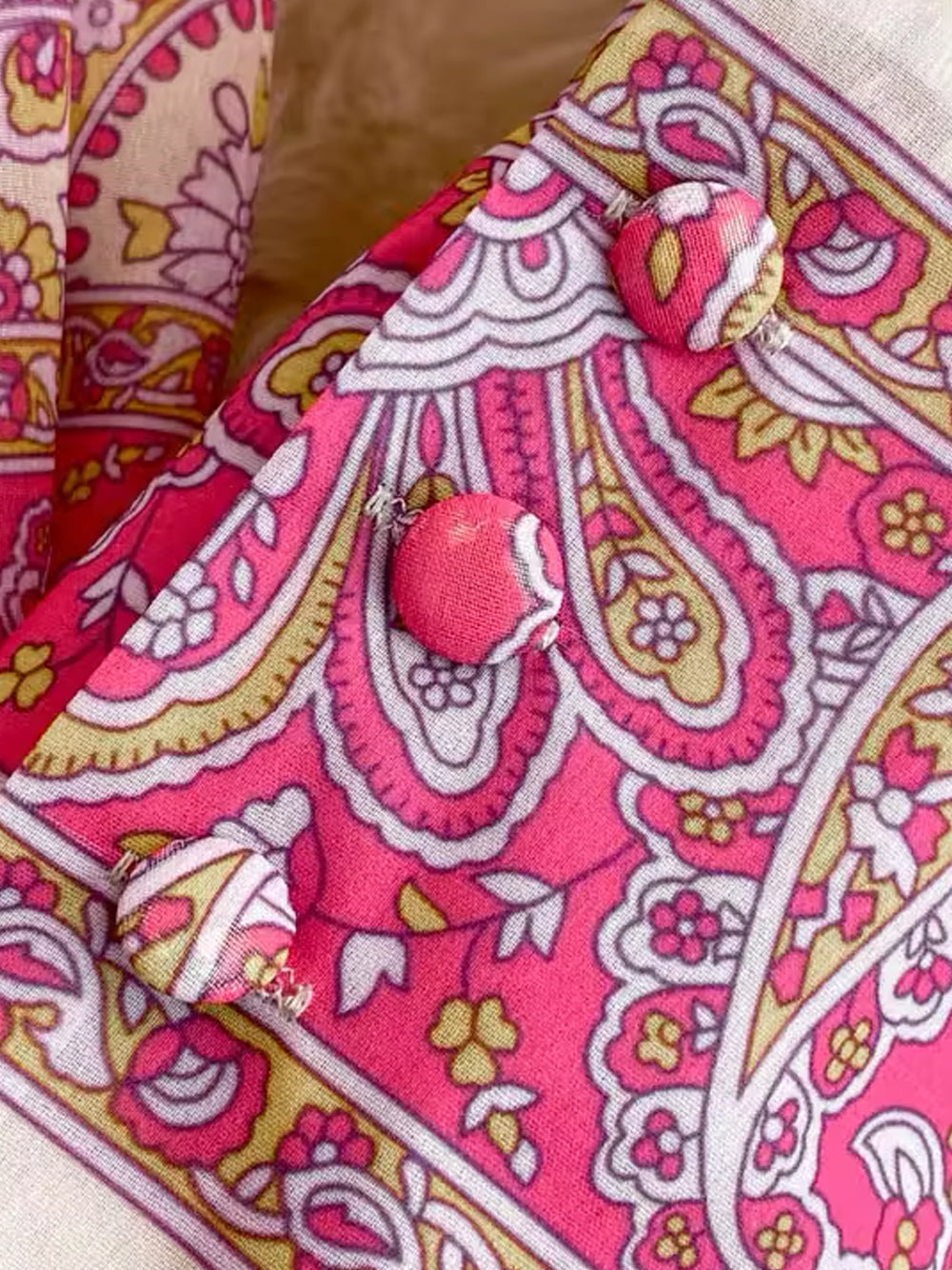 Stand Collar Button Front Tassel Belt Tiered Paisley Floral Maxi Dress