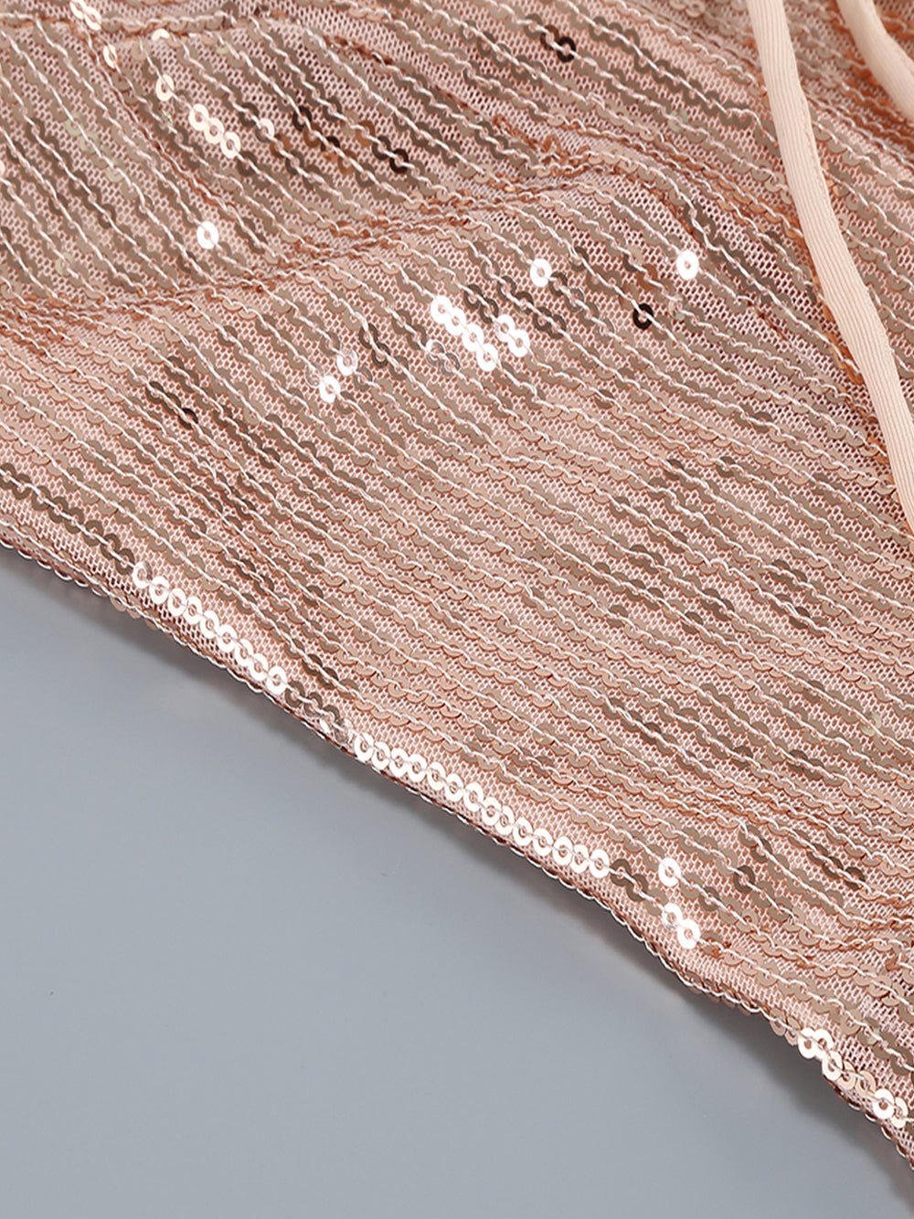 Plunging V Tie Front Sequin Feather Trim Mini Dress