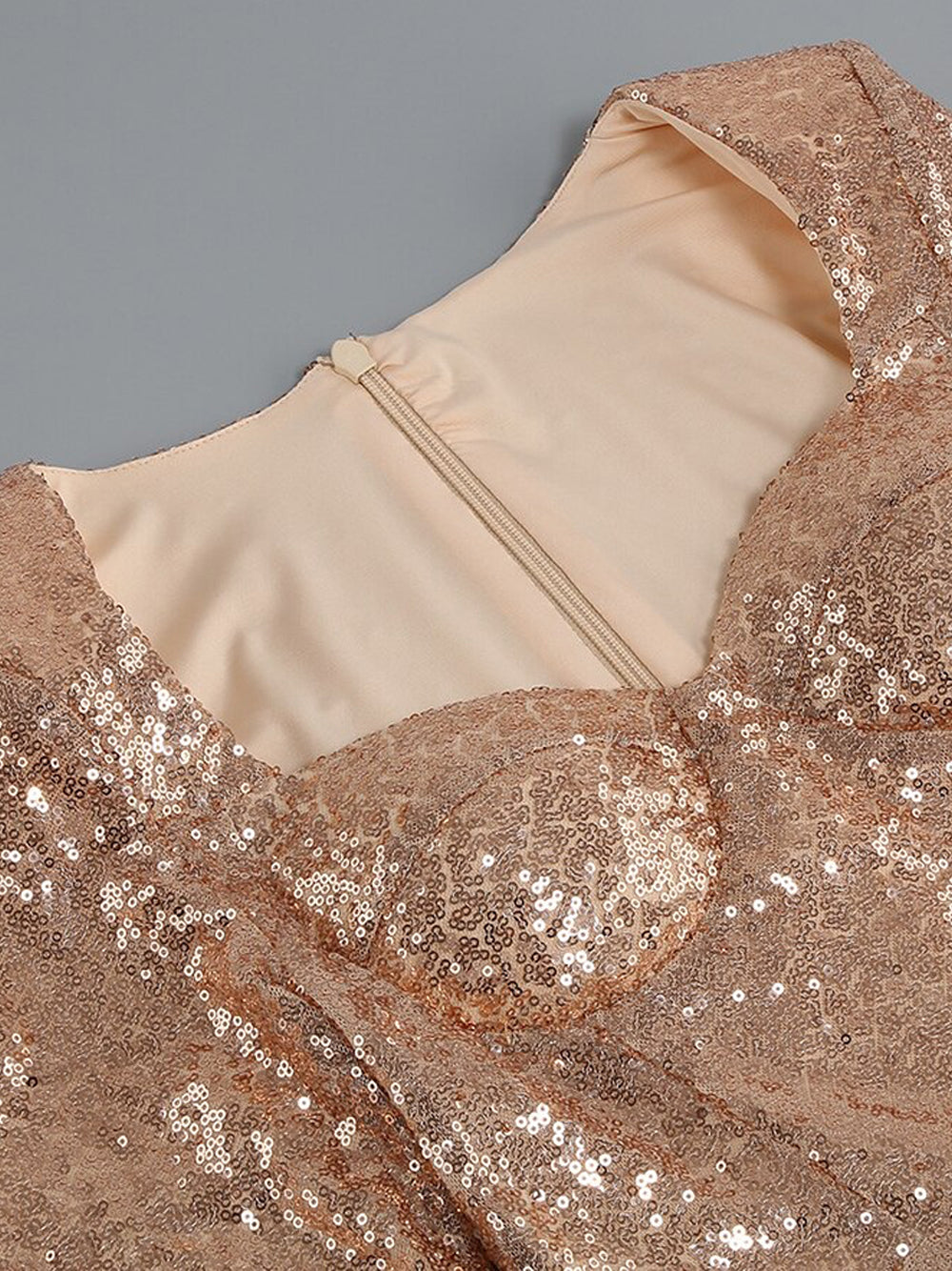 Sweetheart Neck Long Sleeve Sequin Side Ruched Feather Hem Mini Dress