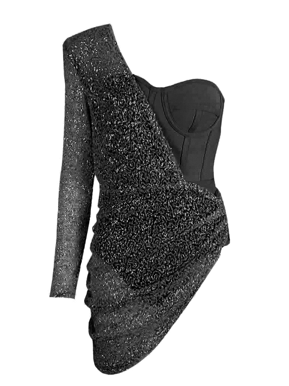 One Shoulder Long Sleeve Sequin Asymmetric Bustier Mini Dress
