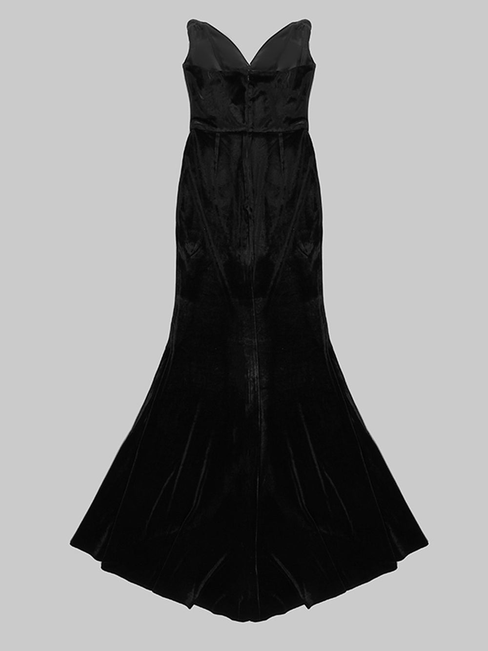 Plunging V Neck Rhinestone Scroll Trim Velvet Thigh Slit Maxi Gown