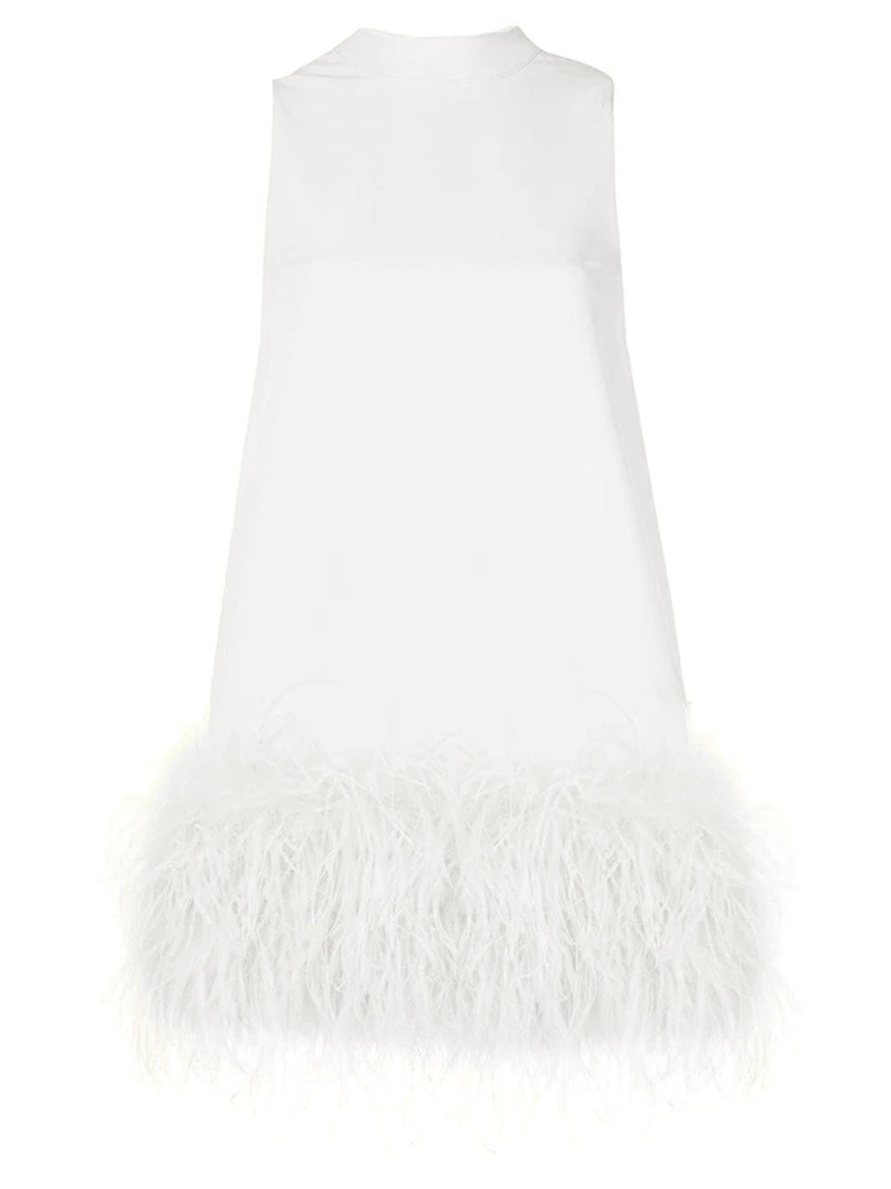 Mock Neck Sleeveless Shift Feather Trim Mini Dress