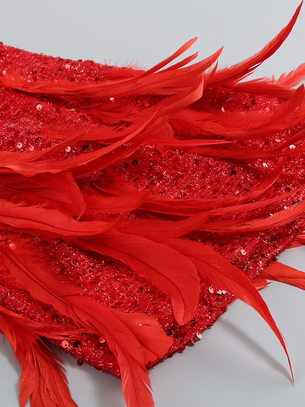 Strapless Sequin Feather Trim Bodycon Mini Dress