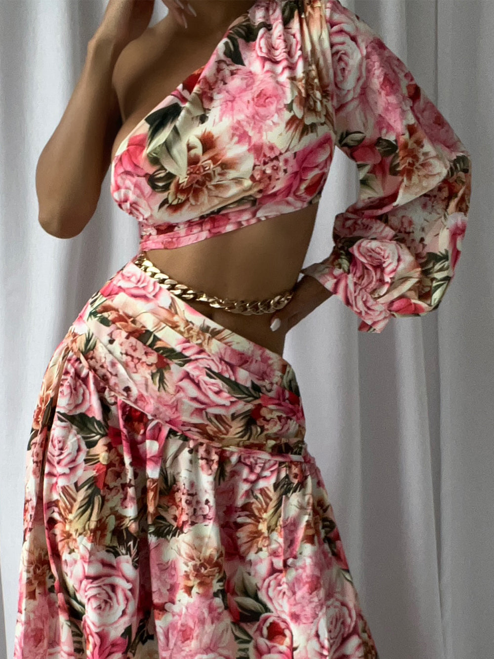 One Sleeve Draped Cutout Maxi Dress