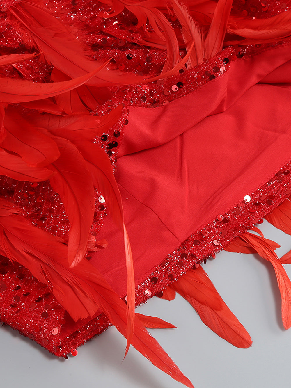 Strapless Sequin Feather Trim Bodycon Mini Dress