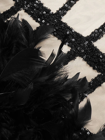 Strapless Sweetheart Sequin Corset Cage Feather Mini Dress