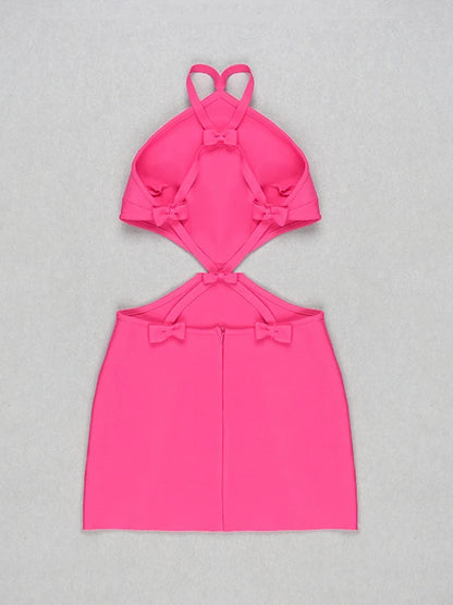 Halter Crossover Strap Diamond Bodice Side Cutout Rib Knit Mini Dress