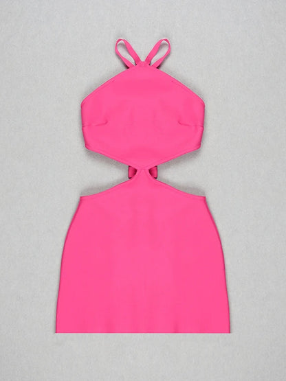 Halter Crossover Strap Diamond Bodice Side Cutout Rib Knit Mini Dress