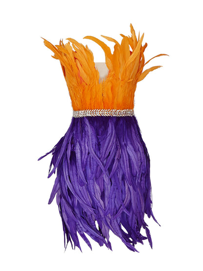 Strapless Sweetheart Sequin Feather Trim Bodycon Mini Dress