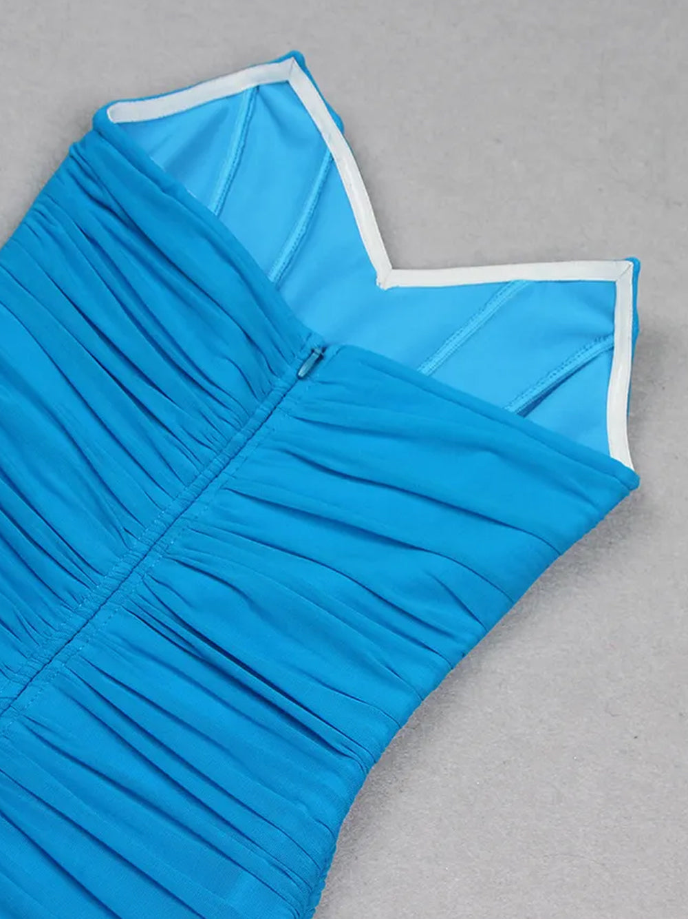 Strapless Sweetheart Plunging All Over Ruched Column Midi Dress