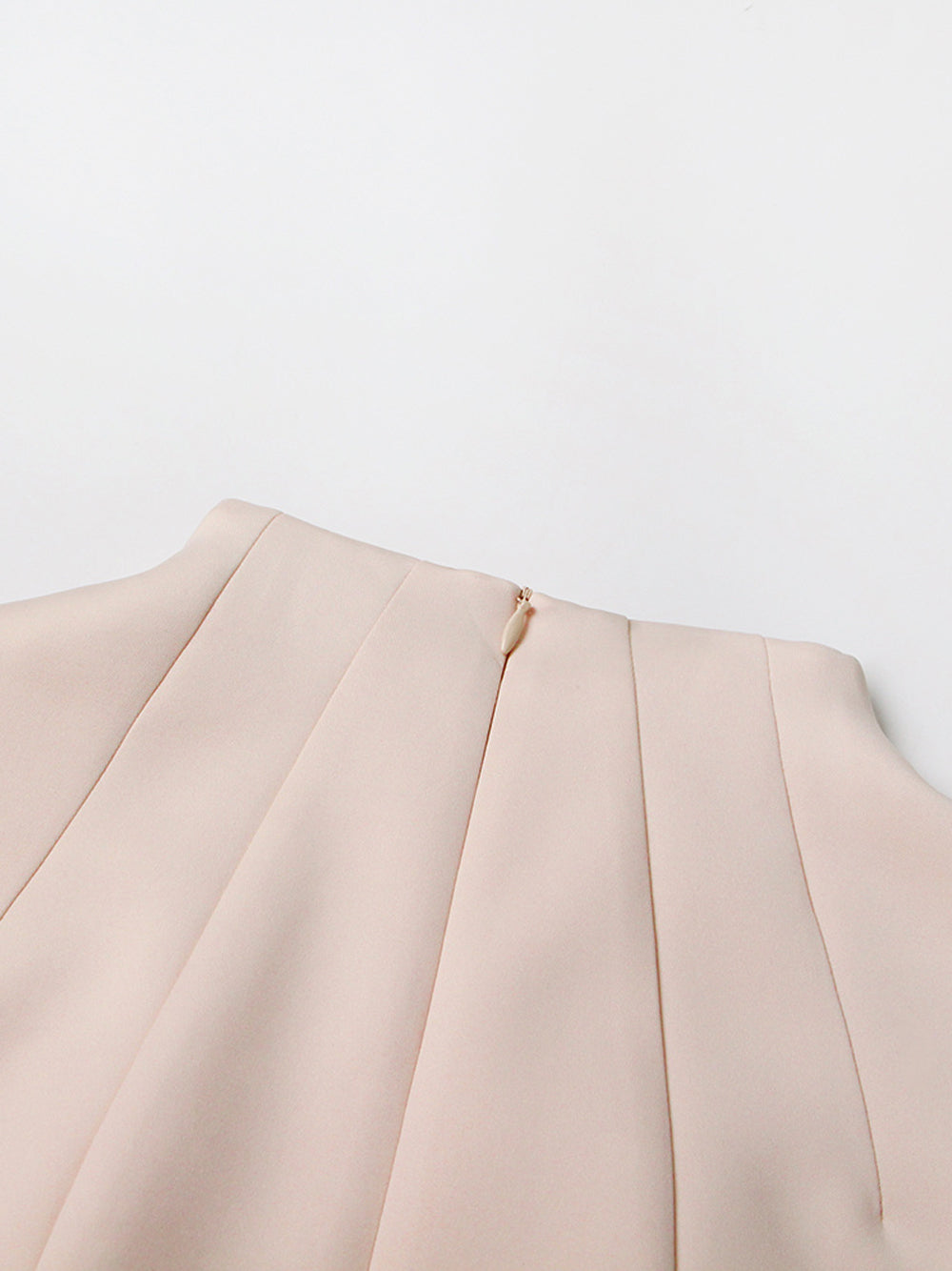 Mock Neck Grid Seam Bodice Dropped Point Waist Accordion Pleat Midi Dress