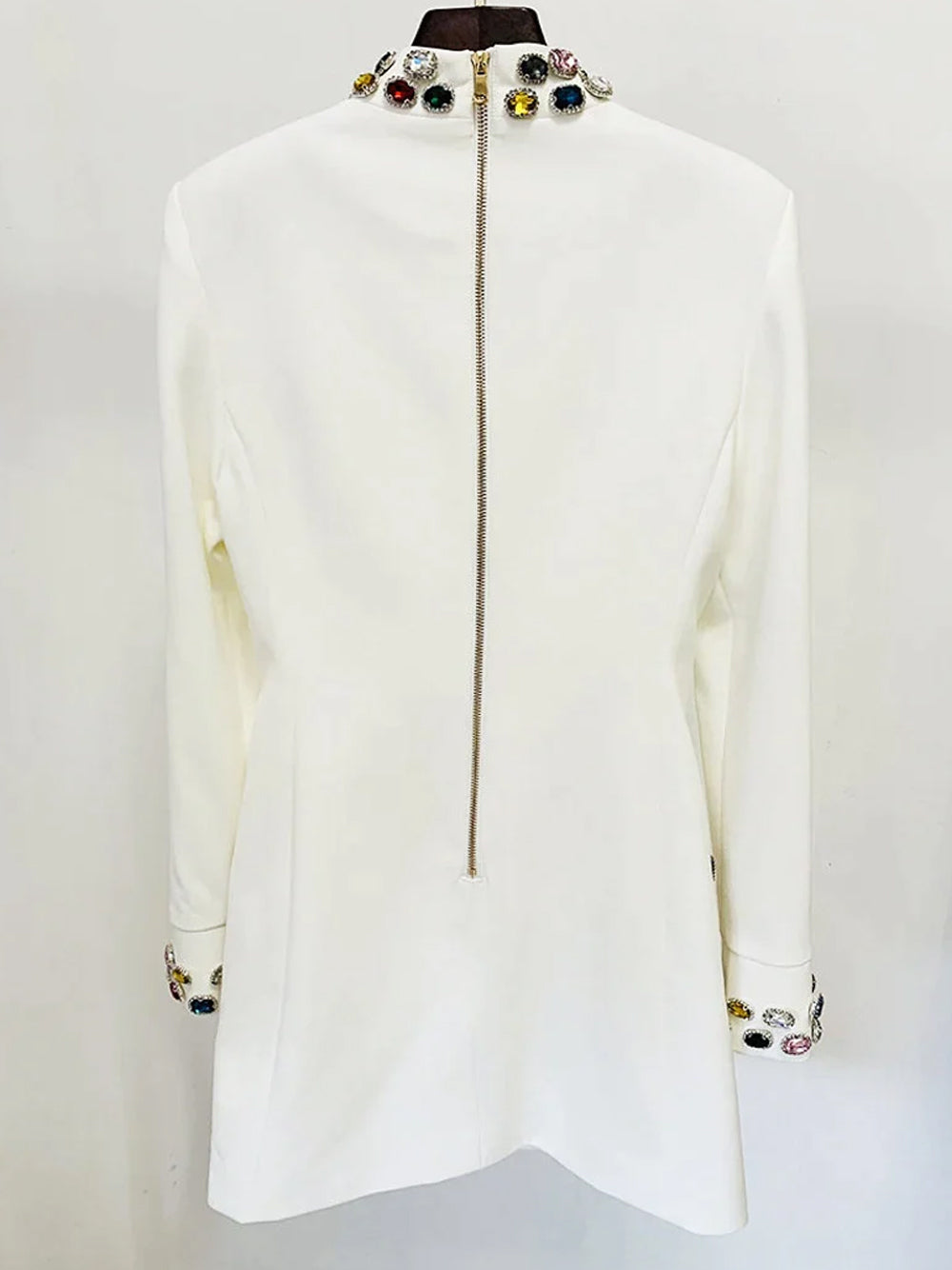 Mock Neck Multi Gem Embellished Patch Pocket Shift Mini Dress