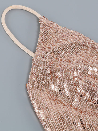 Plunging V Tie Front Sequin Feather Trim Mini Dress