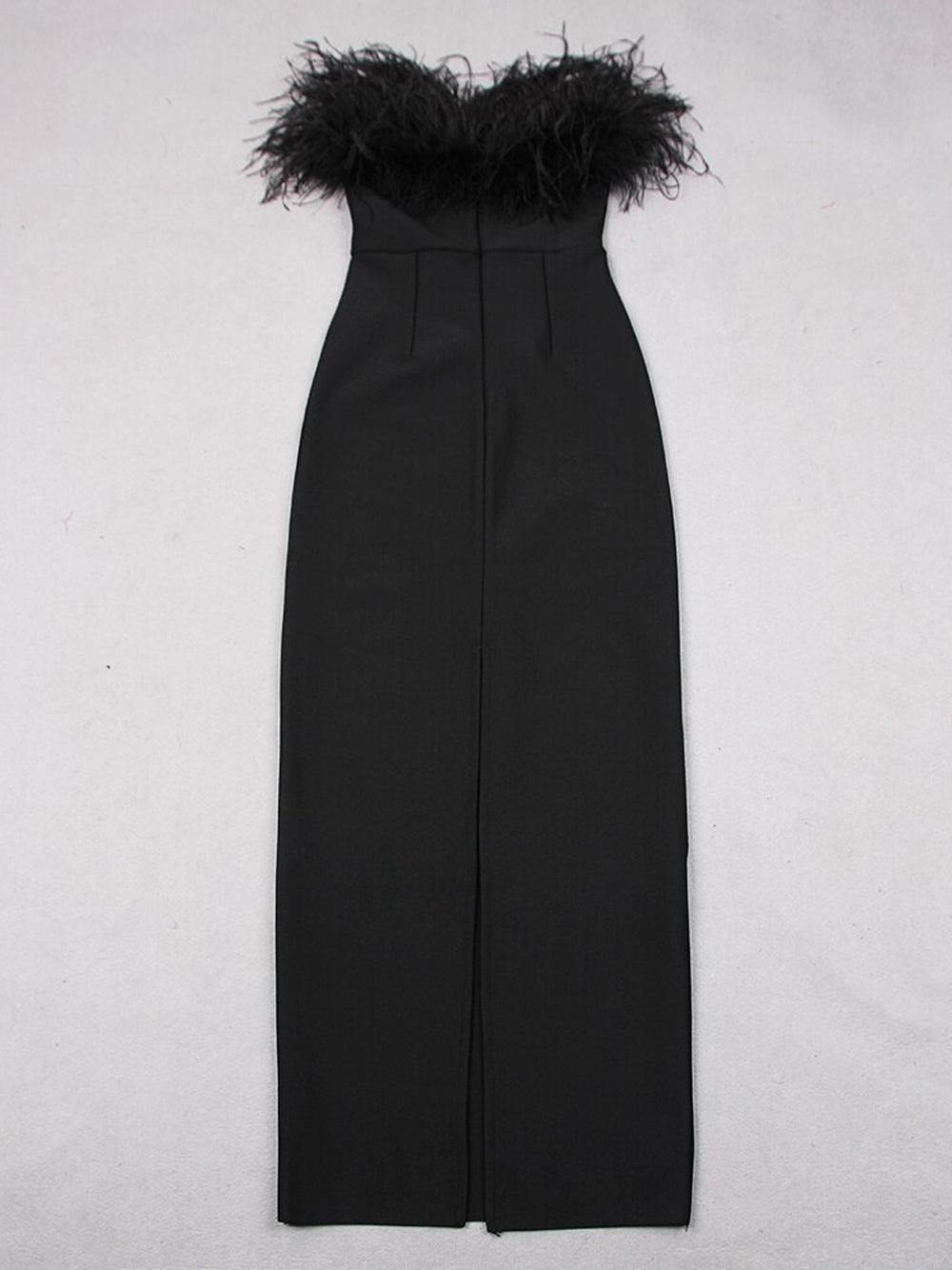Strapless Feather Trim Tiered Maxi Dress
