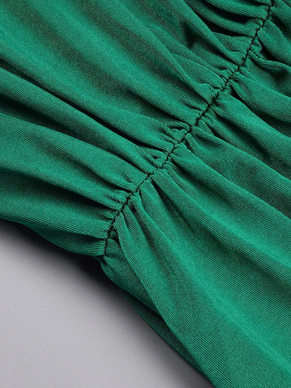 Plunging V Neck Ruched Cape Sleeve Glove Opera Mini Dress