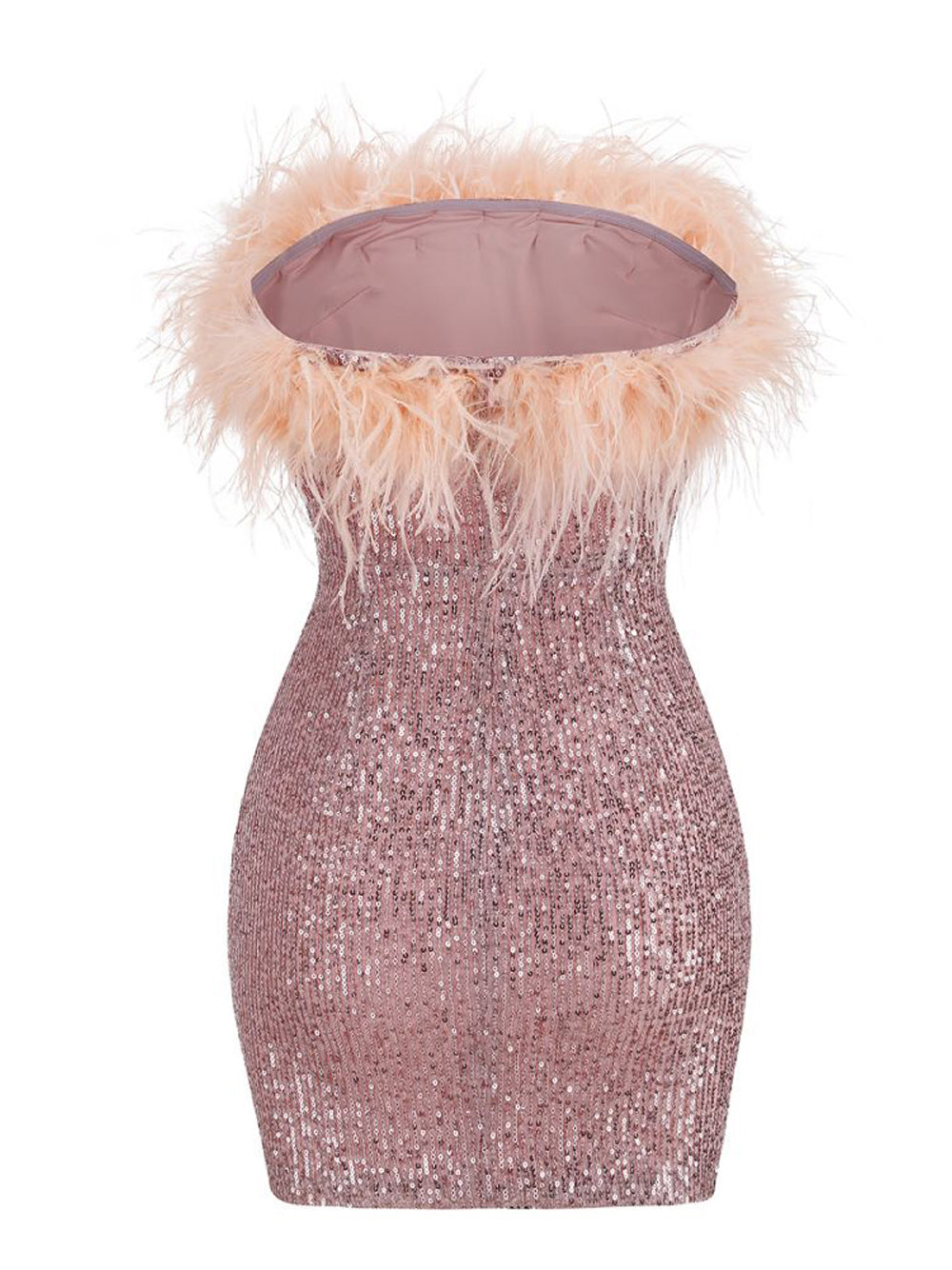 Strapless Feather Trim Sequin Bodycon Mini Dress