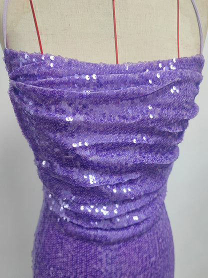 One Shoulder Sequin Draped High Slit Maxi Dress 2