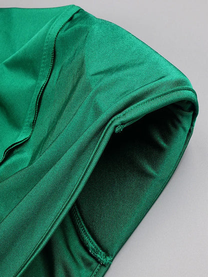 Plunging V Neck Ruched Cape Sleeve Glove Opera Mini Dress