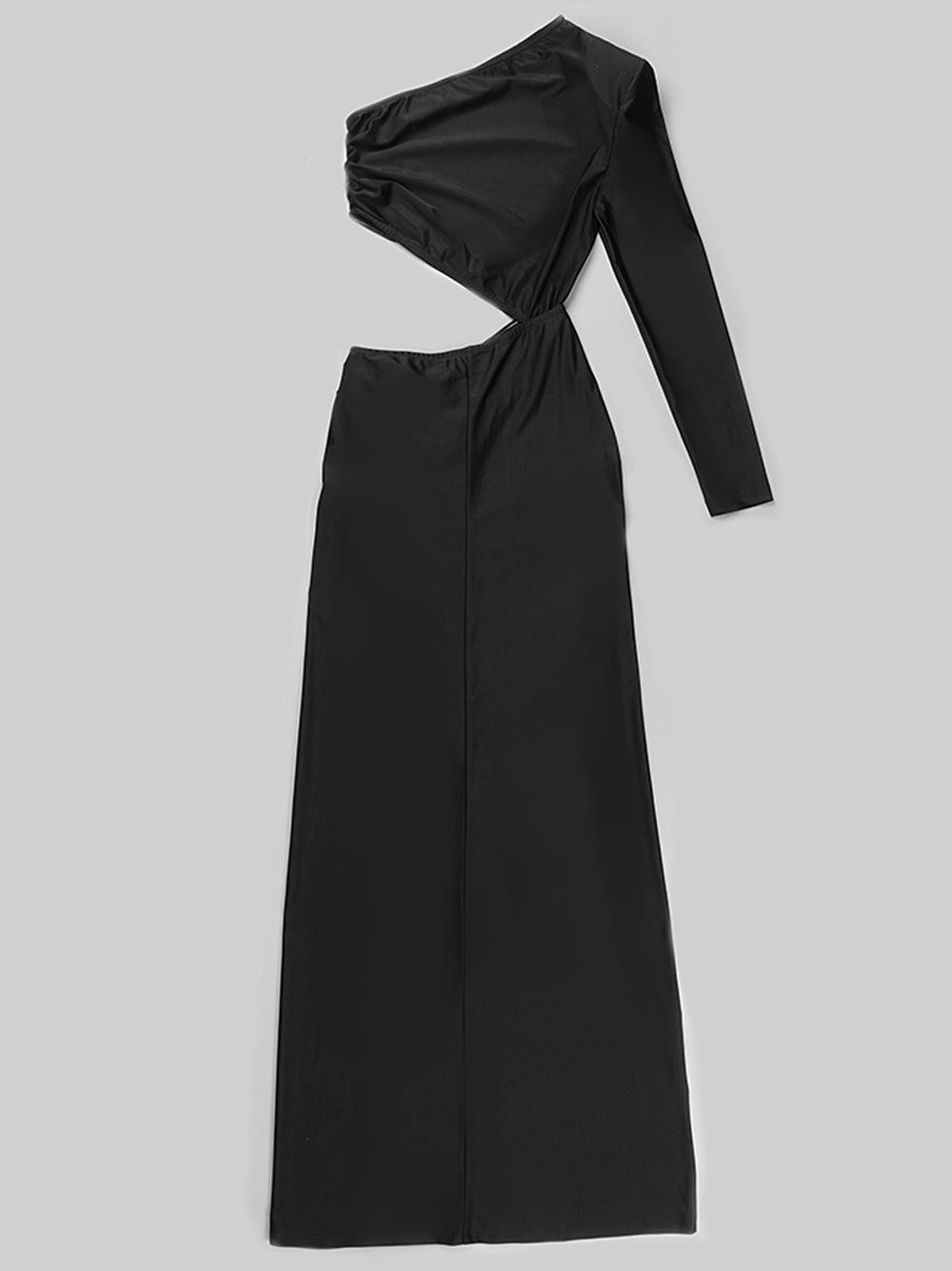 One Shoulder Long Sleeve Asymmetric Crop Wrap Thigh Slit Set