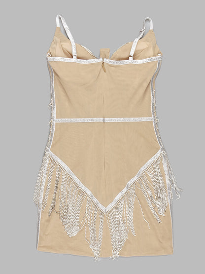Strapless Tassel Fringe Hem Mini Dress