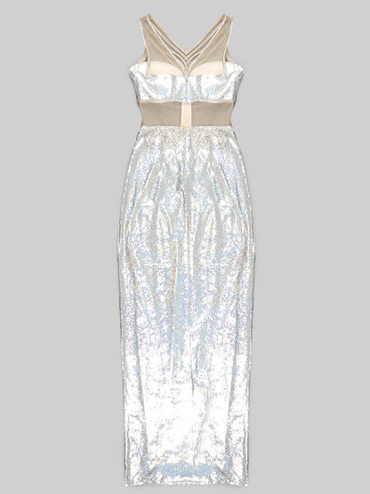 Strappy Sequin Bralette Fringe Waist High Slit Maxi Skirt Set
