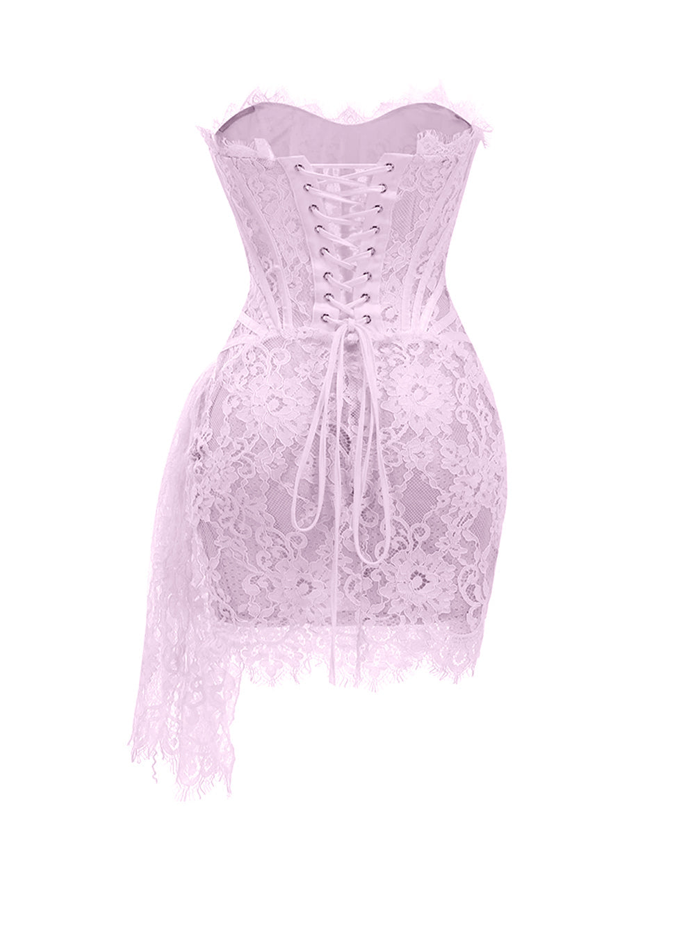Strapless Boning Channel Lace Draped Overlay Mini Dress