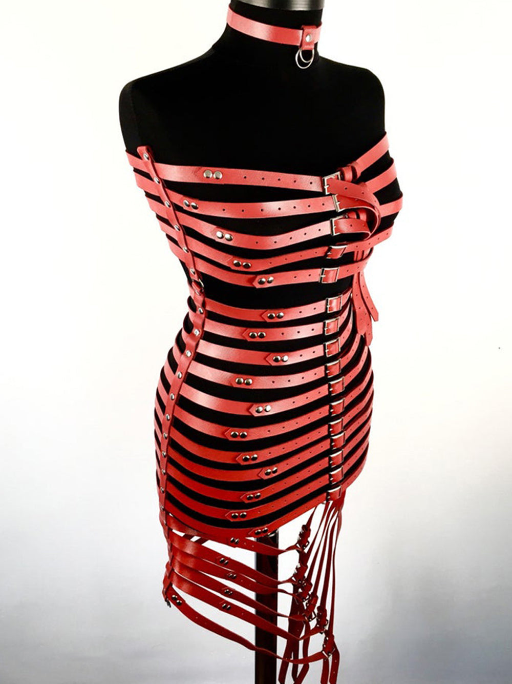 Stacked Buckle Strap Harness Mini Skirt Dress