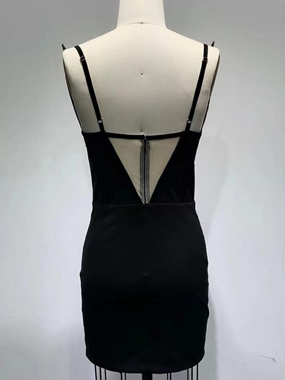 Sweetheart Spaghetti Strap Rhinestone Hourglass Mesh Panel Mini Dress