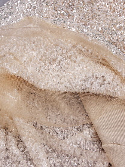 One Shoulder Single Sleeve Sequin Draped Bustier Mini Dress