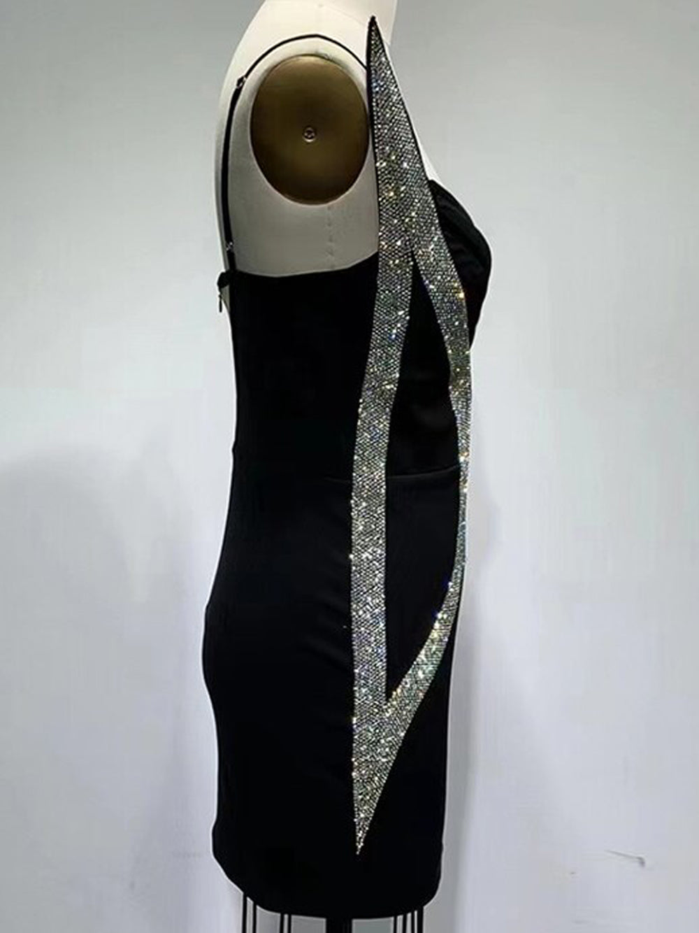 Sweetheart Spaghetti Strap Rhinestone Hourglass Mesh Panel Mini Dress