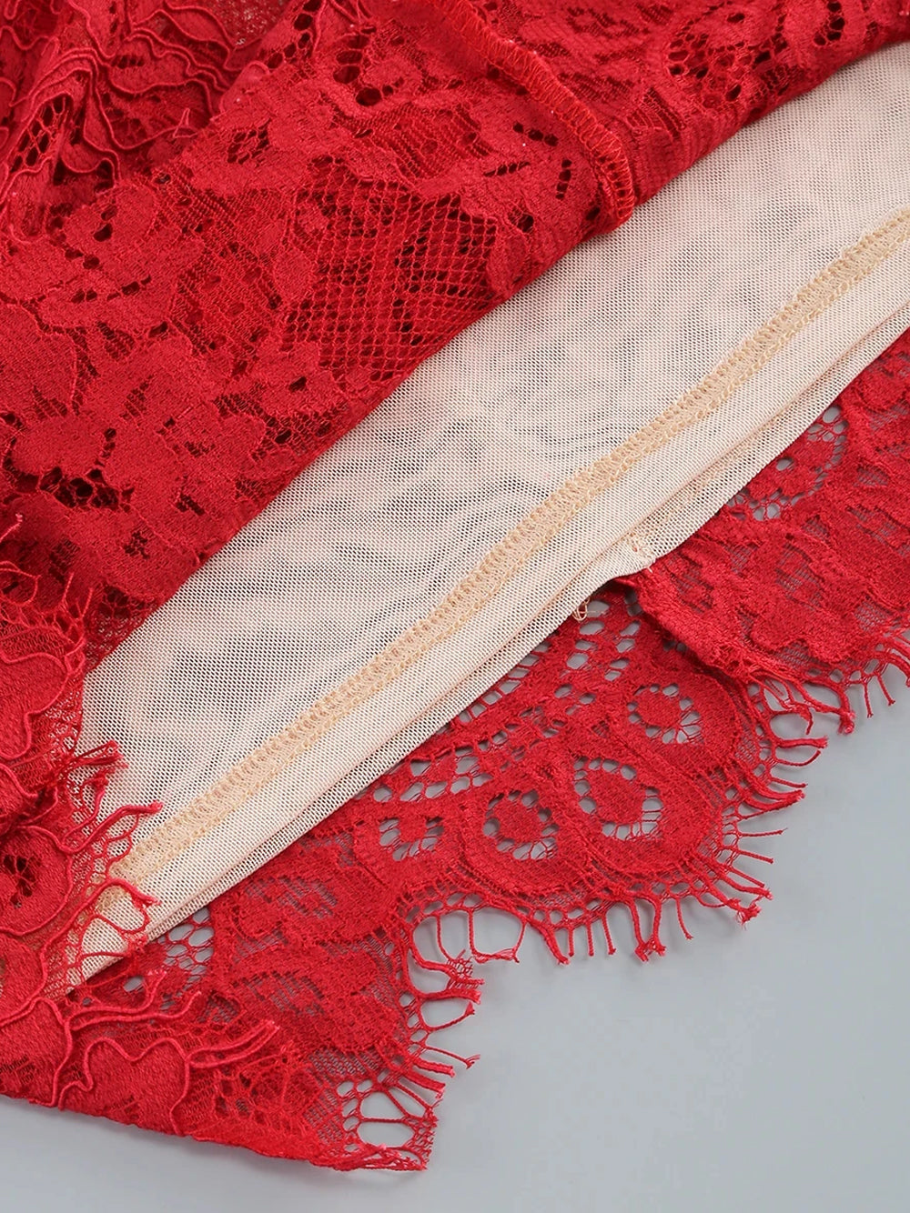Strapless Boning Channel Lace Applique Asymmetric Hem Mini Dress