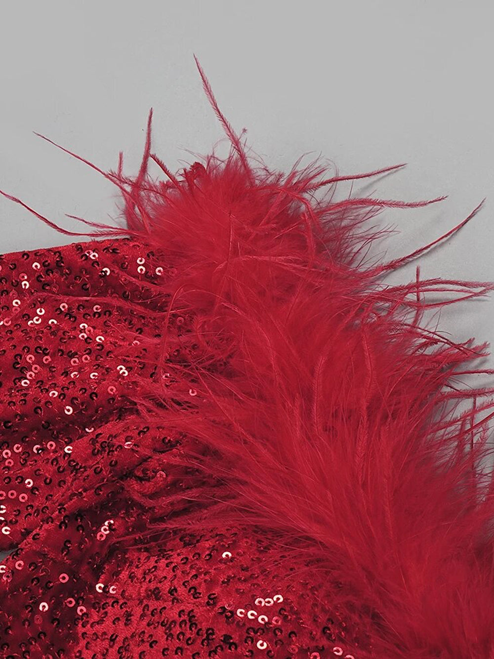 Off Shoulder Feather Trim Long Sleeve Sequin Bodycon Mini Dress