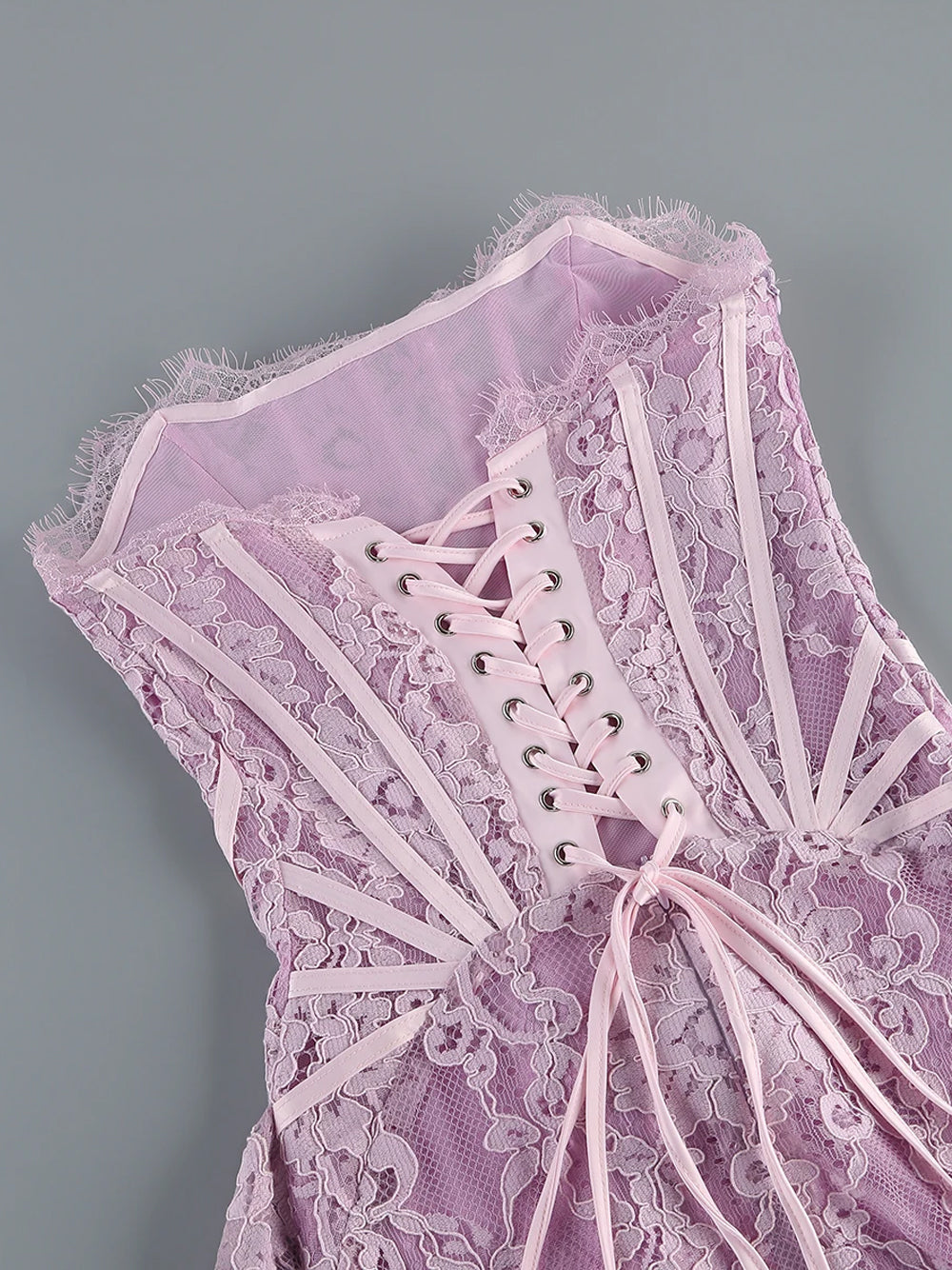 Strapless Boning Channel Lace Draped Overlay Mini Dress