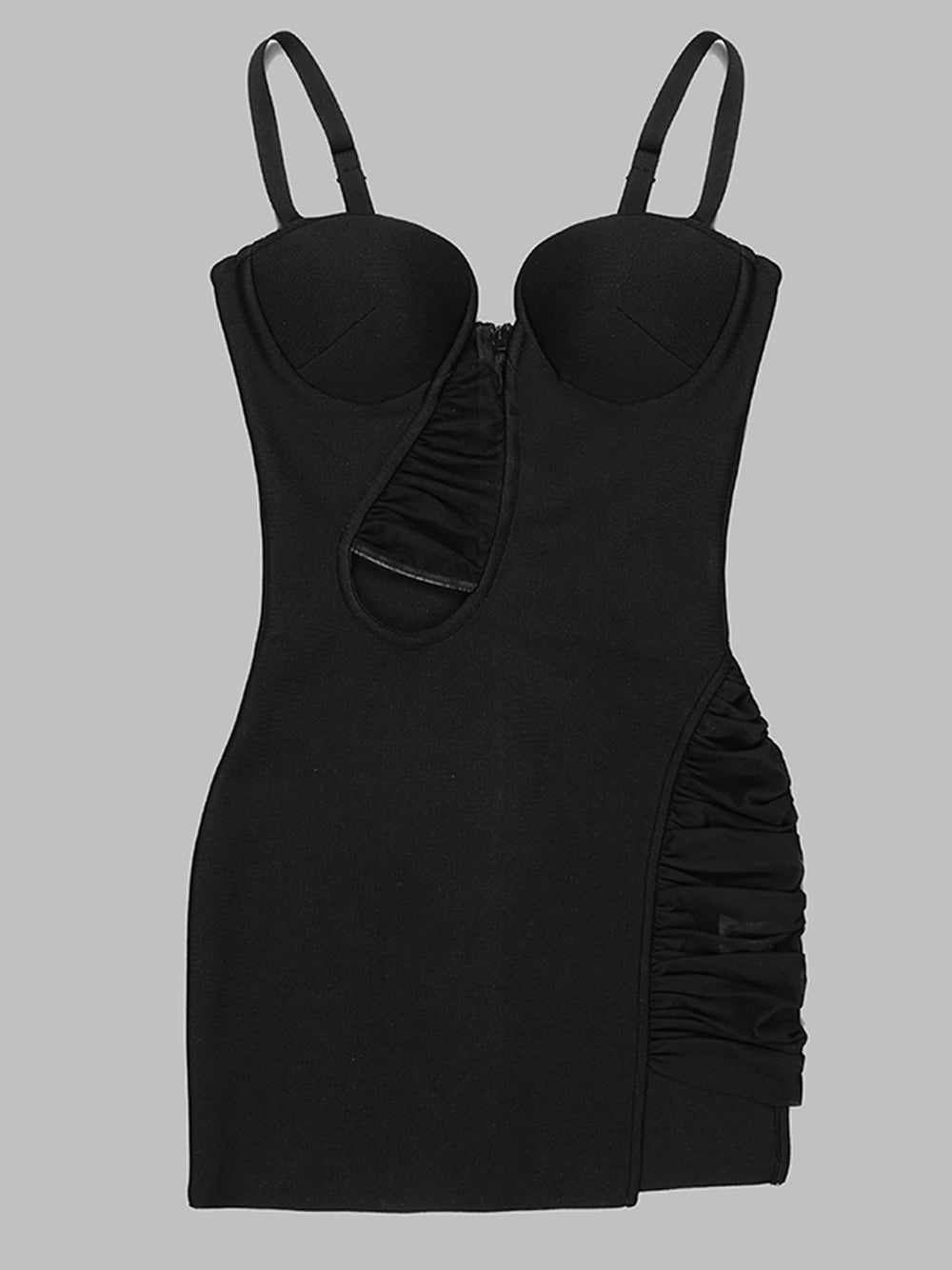 Sweetheart Bustier Waist Cutout Mesh Panel Ruched Bodycon Mini Dress