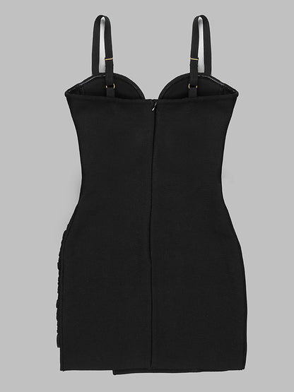Sweetheart Bustier Waist Cutout Mesh Panel Ruched Bodycon Mini Dress