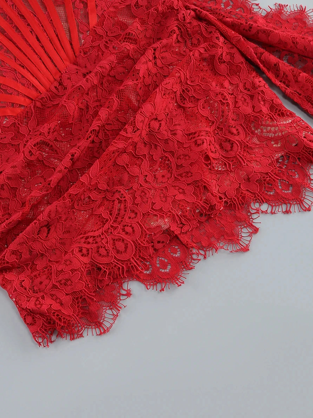 Strapless Boning Channel Lace Applique Asymmetric Hem Mini Dress
