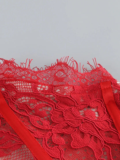 Strapless Boning Channel Lace Applique Asymmetric Hem Mini Dress