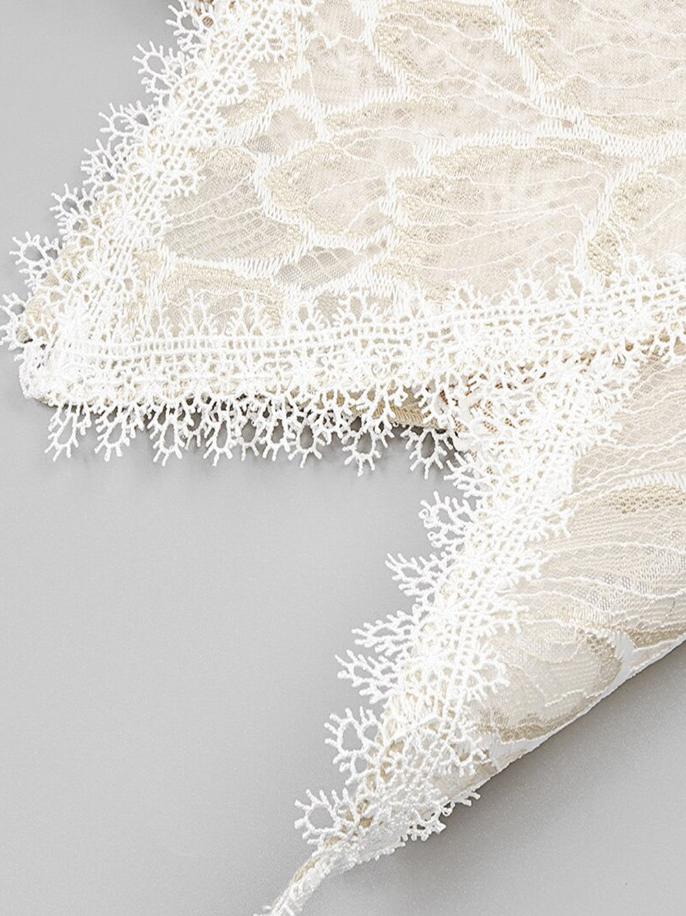 High Neck One Shoulder Architectural Lace Fan Panel Mini Dress