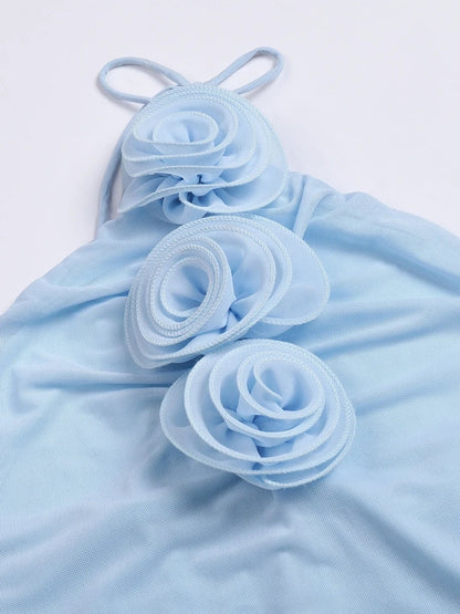 Halter Neck 3D Rosette Applique Column Maxi Dress