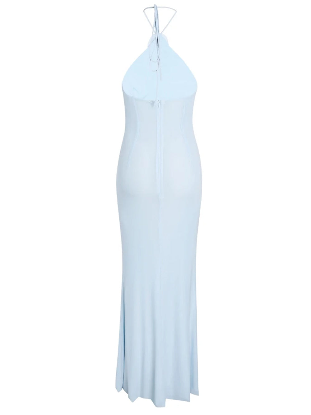 Halter Neck 3D Rosette Applique Column Maxi Dress