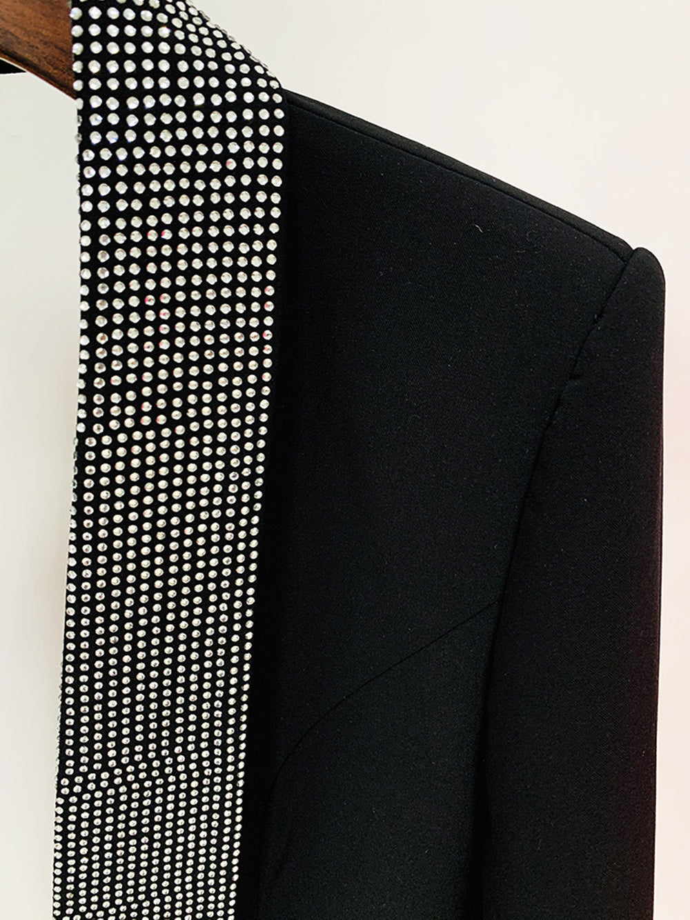 Deep V Neck Crystal Embellished Shawl Collar Blazer Mini Dress