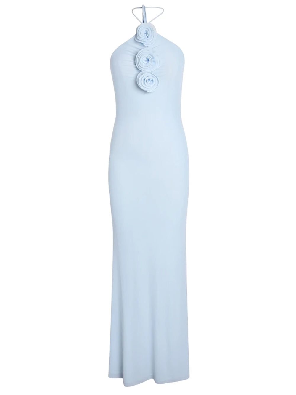 Halter Neck 3D Rosette Applique Column Maxi Dress