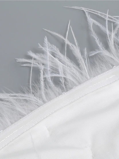 Strapless Feather Trim Sequin High Slit Maxi Gown