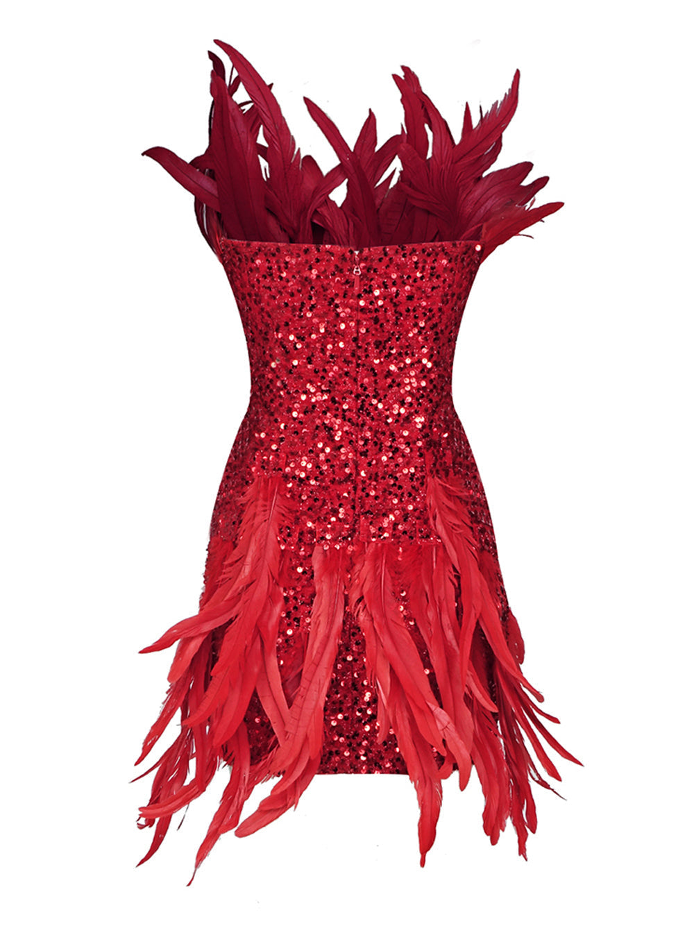 Strapless Sequin Feather Trim Bodycon Mini Dress