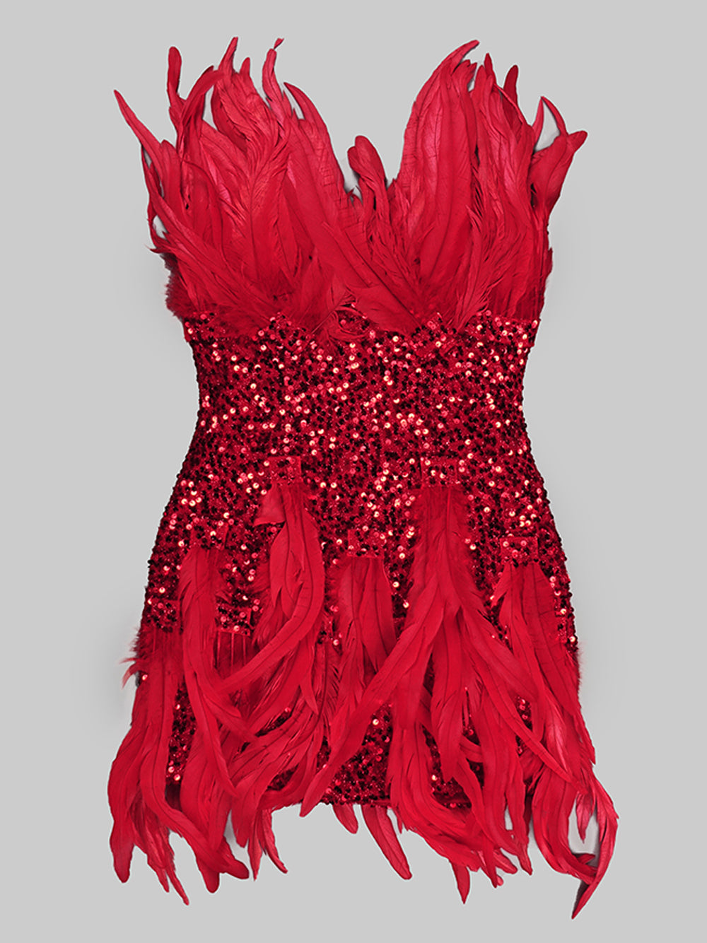 Strapless Sequin Feather Trim Bodycon Mini Dress