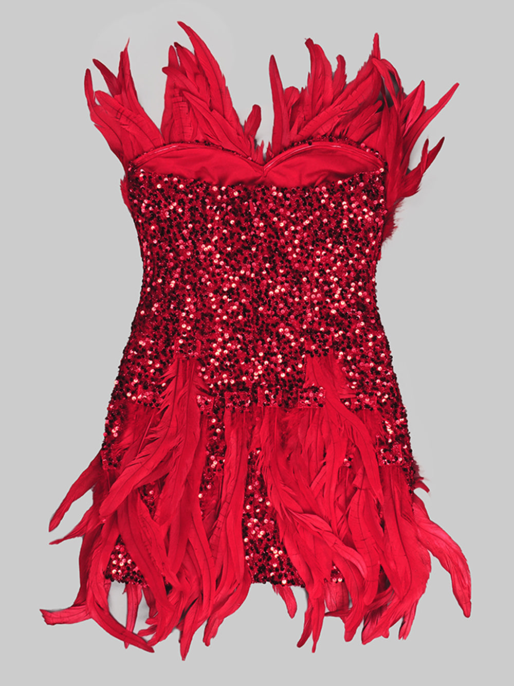 Strapless Sequin Feather Trim Bodycon Mini Dress
