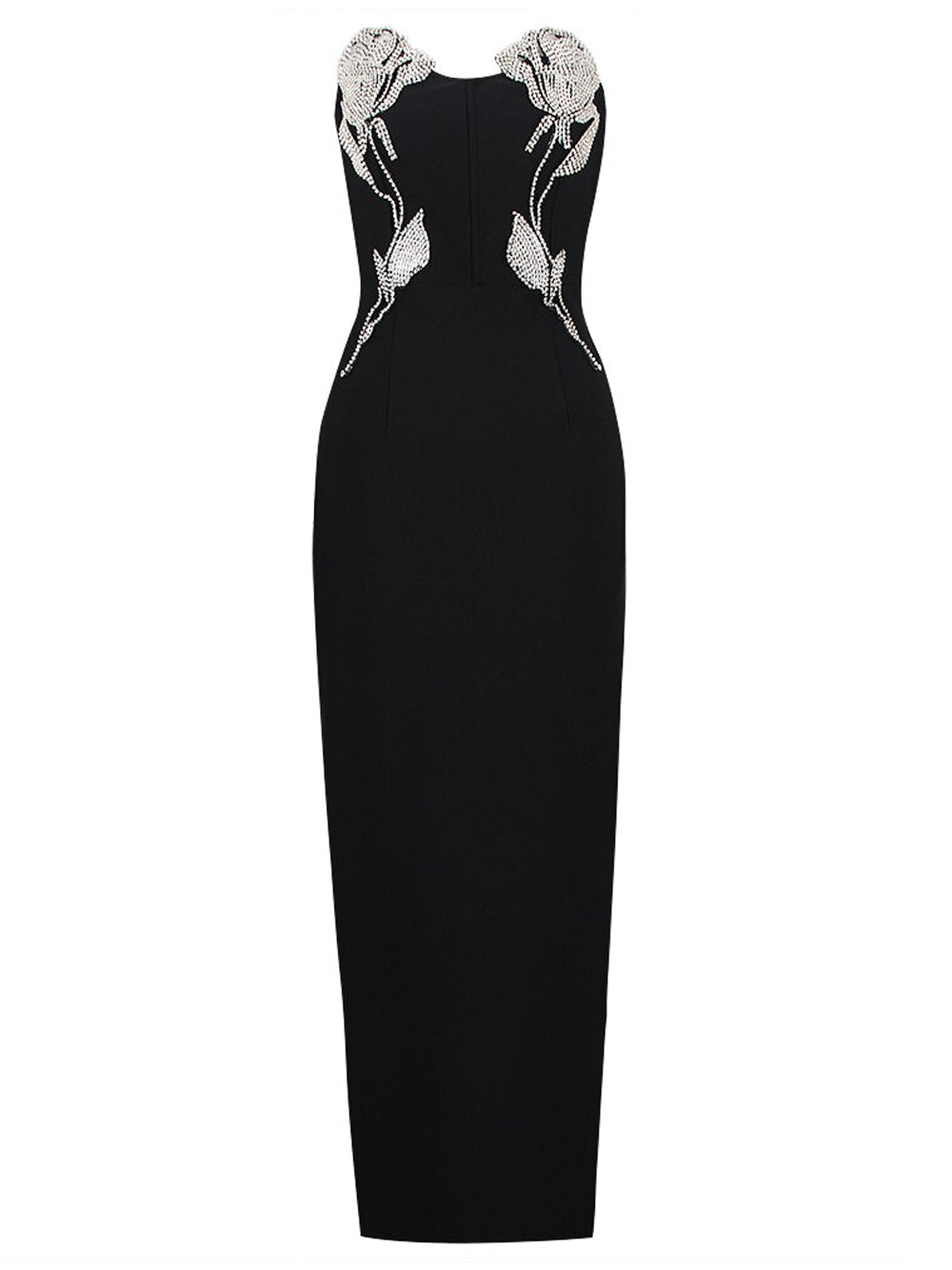 Strapless Crystal Vine Embellished Bodycon Midi Dress