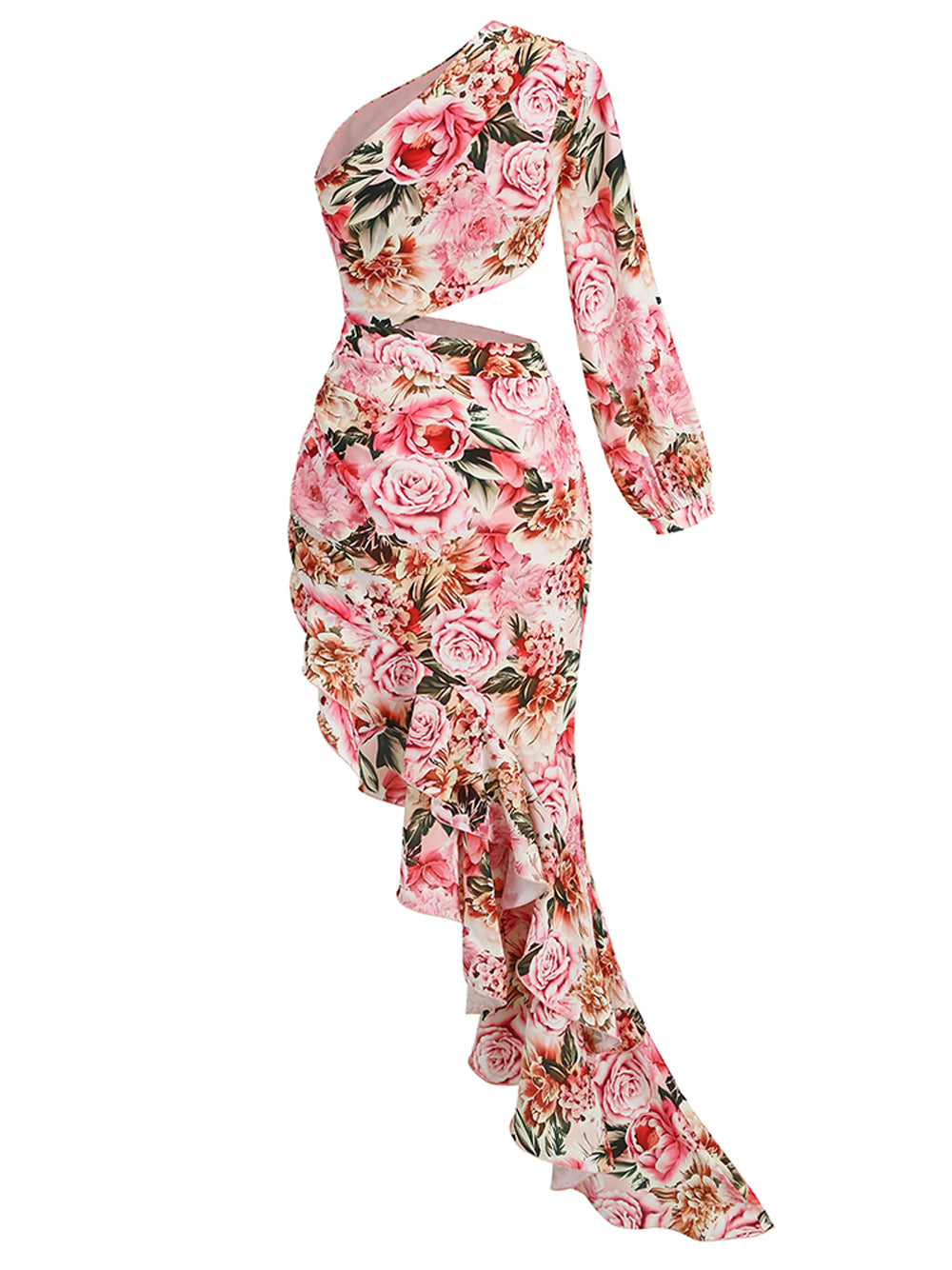 One Shoulder Waist Cutout Bodycon Midi Dress