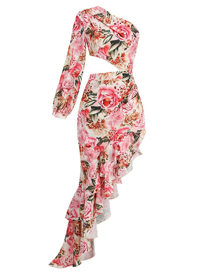 One Shoulder Waist Cutout Bodycon Midi Dress