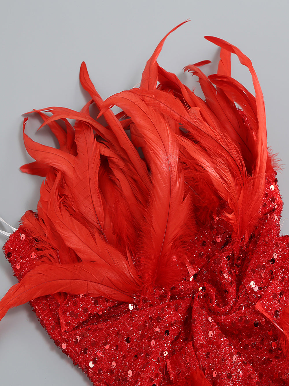 Strapless Sequin Feather Trim Bodycon Mini Dress